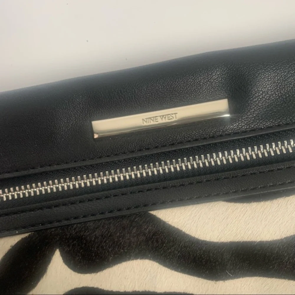 NINE WEST ZEBRA SHOULDER BAG/ CLUTCH leather and faux fur
